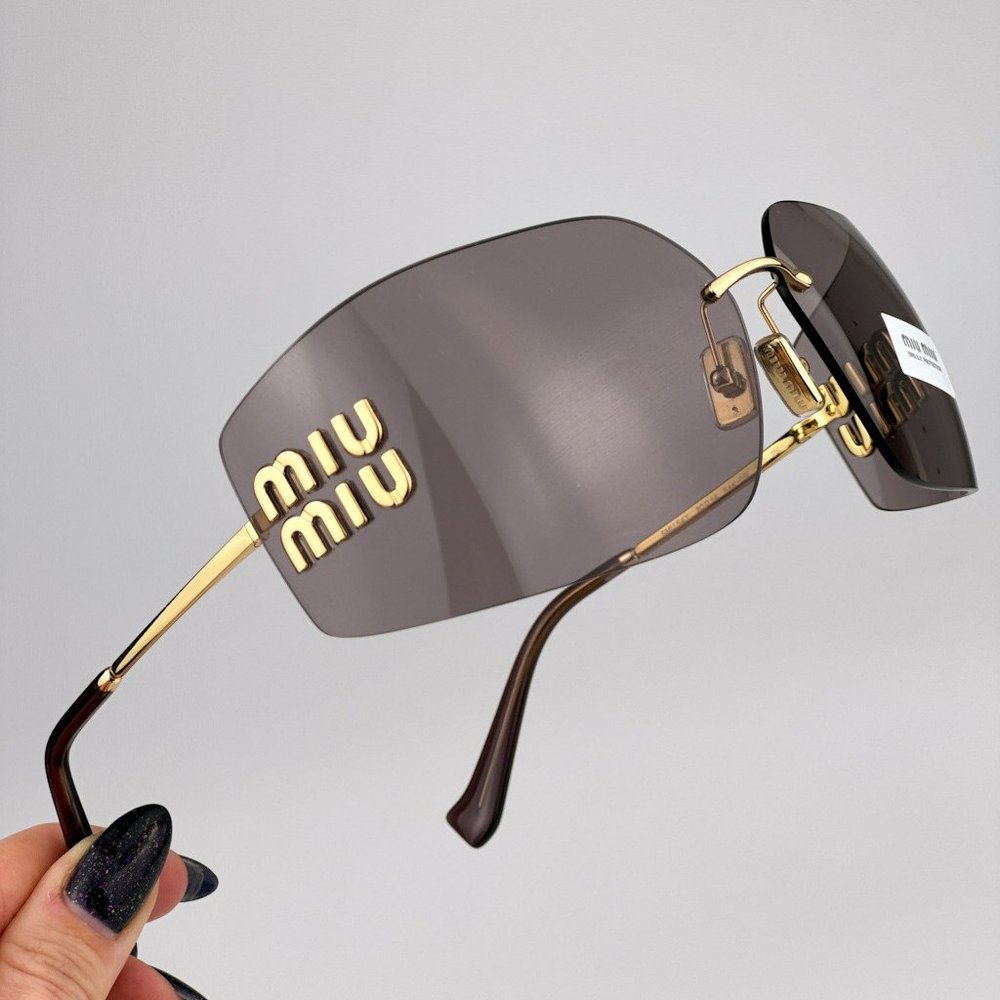Miu Miu MU54YS 5AK06I BRAND NEW Sunglasses Gold Purple Wraparound Rimless Women